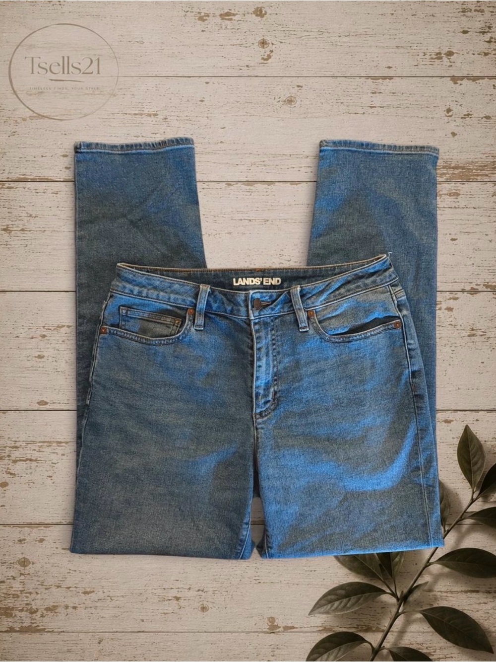 Lands' End Classic Medium Wash Straight Leg Jeans - Size 8